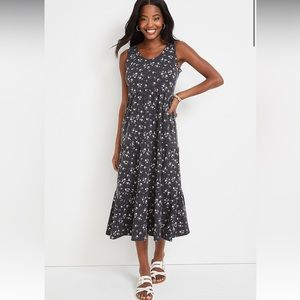 Maurice’s 24/7 Dark Grey Floral Tiered Midi Dress women’s size XS